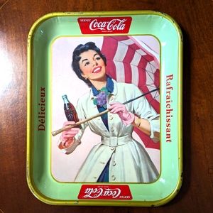 Rare 1957 Coca-Cola COKE French Canadian Umbrella Girl Serving Tray